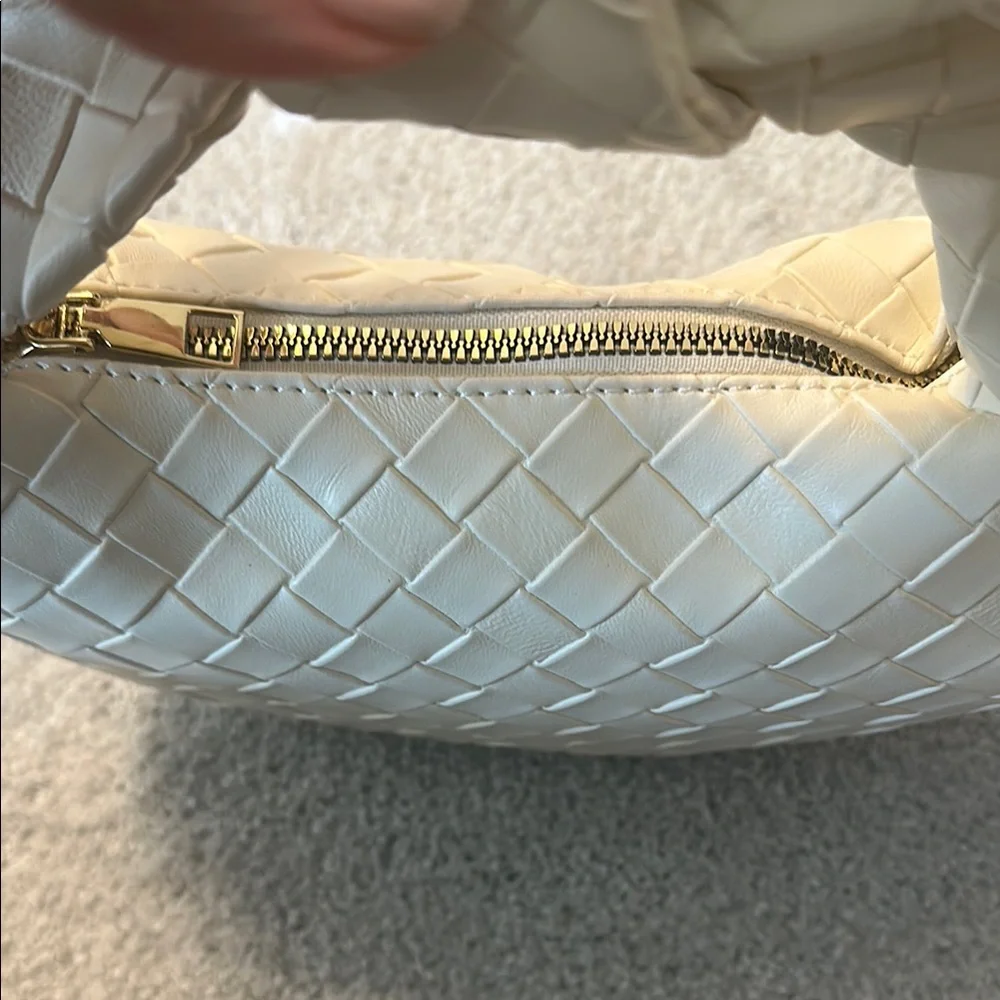 Cream Woven Handbag with Beauty Products